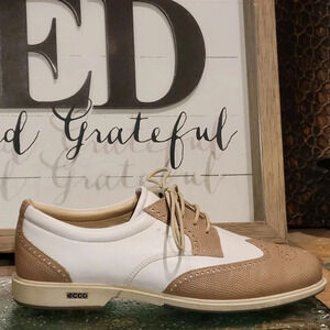 Ecco Womens Hydromax Hybrid III Tan/White Athletic Golf Shoe US 8/8.5